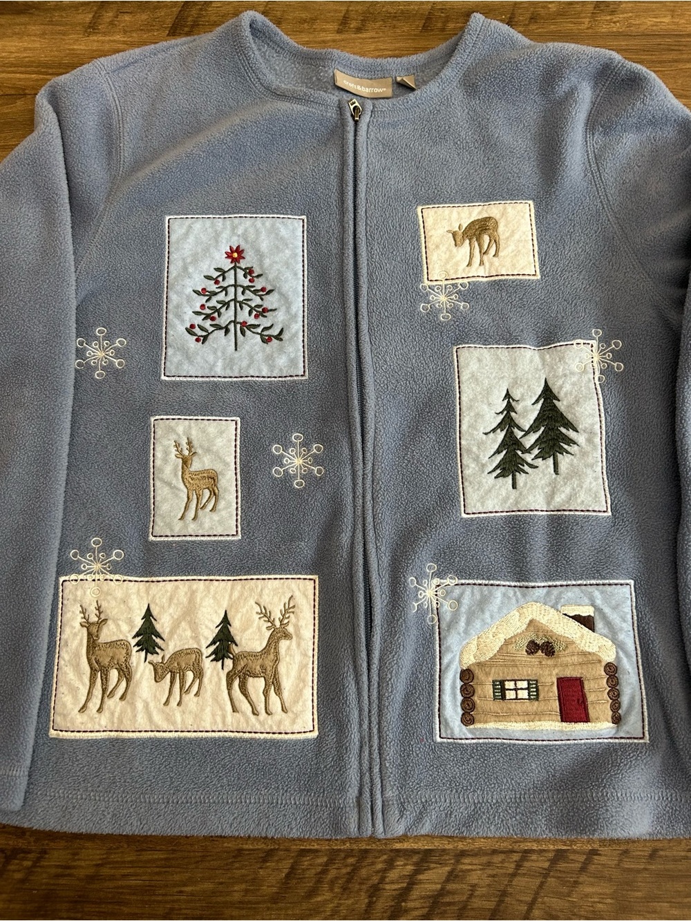 VTG Croft & Barrow Winter Scene Fleece Zip Cardigan - Size XL